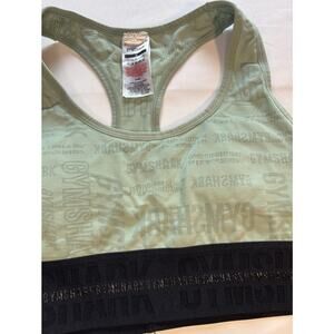 Gymshark Women's Sports Bra M Green Black Racerback Logo Print Wireless